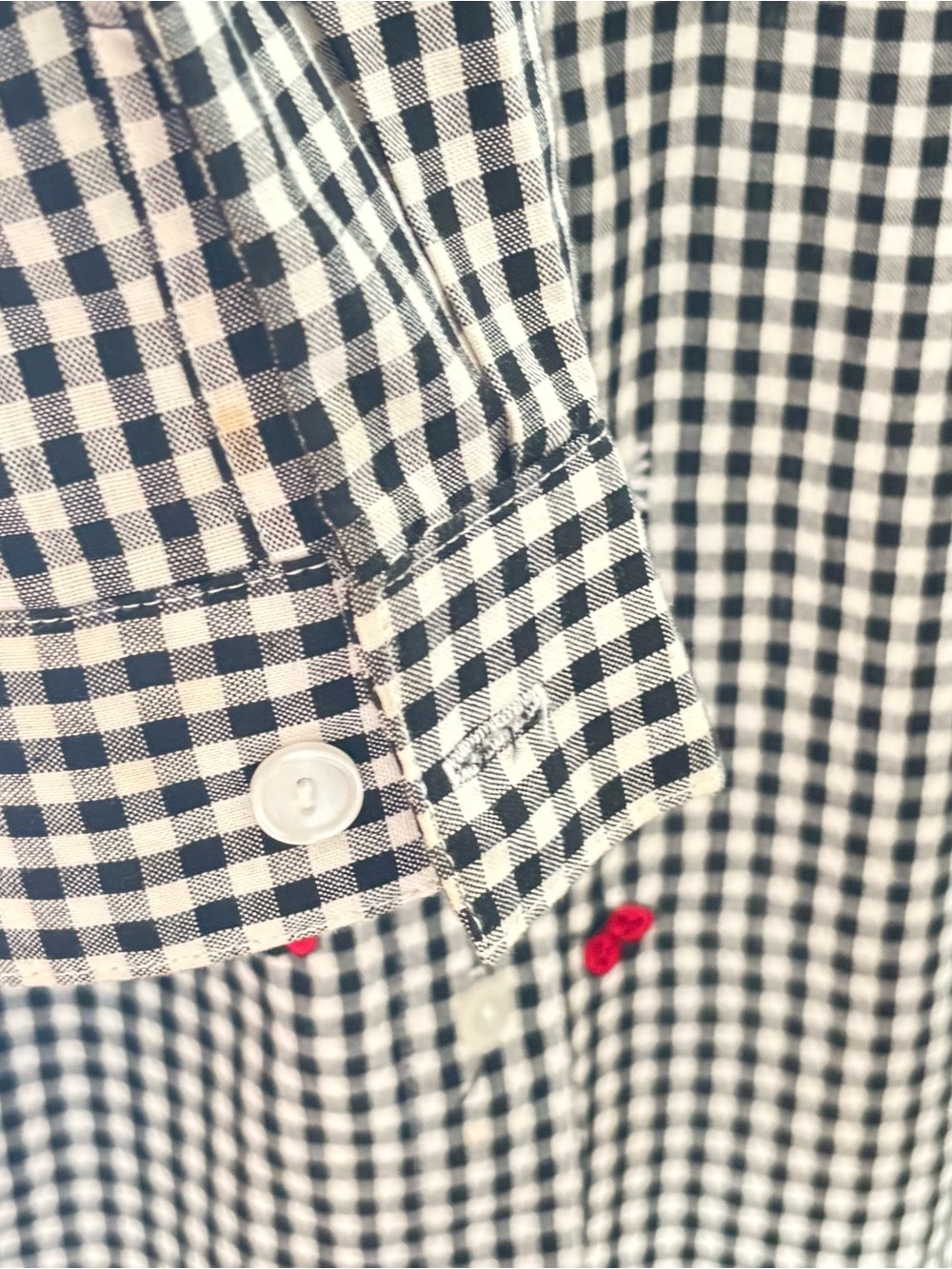 Teddi Black & White Gingham Embroidered Daisies & Ladybug Button-Up Shirt size L - Picture 5 of 10